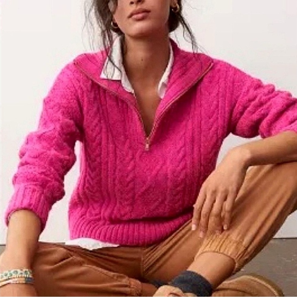 Anthropologie Pink Cowl Neck Sweater with Cable Knit